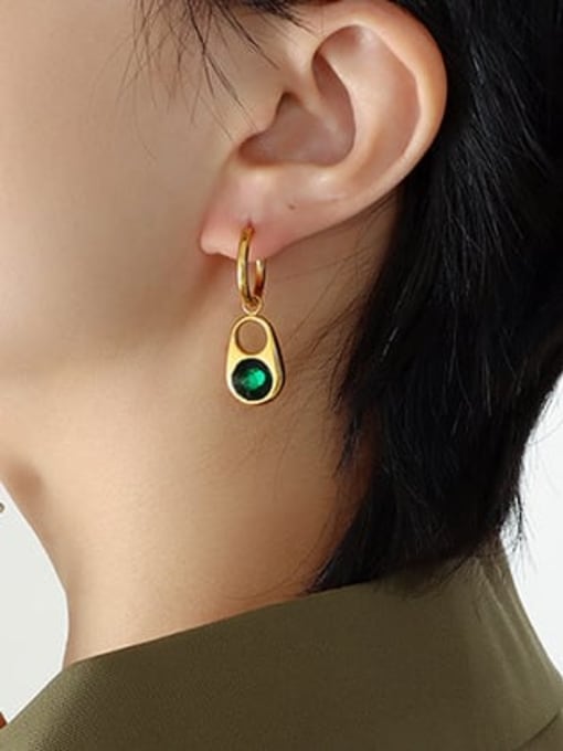 F011 Gold Earrings Titanium Steel Glass Stone Minimalist Geometric   Earring and Necklace Set