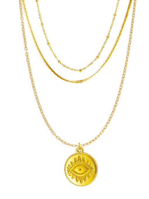 golden French Fine Eye Coin Pendant Multi-layered snake-shaped clavicle chain