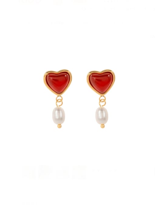 JDE2312062 Stainless steel Imitation Pearl Enamel Heart Minimalist Drop Earring