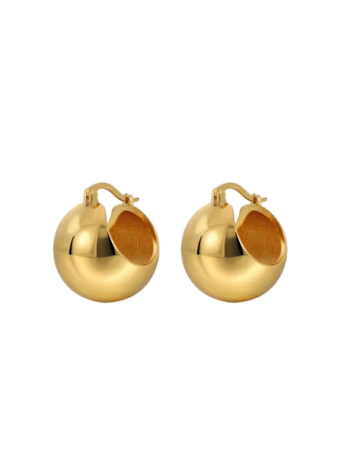 Clioro Brass Smooth Round Ball Minimalist Huggie Earring 2