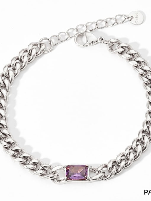 Bracelet white gold purple zirconium Trend Geometric Stainless steel Cubic Zirconia Bracelet and Necklace Set