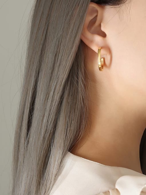 Gold C-shaped Earrings Titanium Steel Letter Trend Hoop Earring
