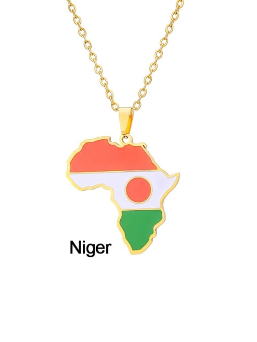 niger Stainless steel Enamel Medallion EthnicSteel Drop Oil Africa Map Pendant Necklace
