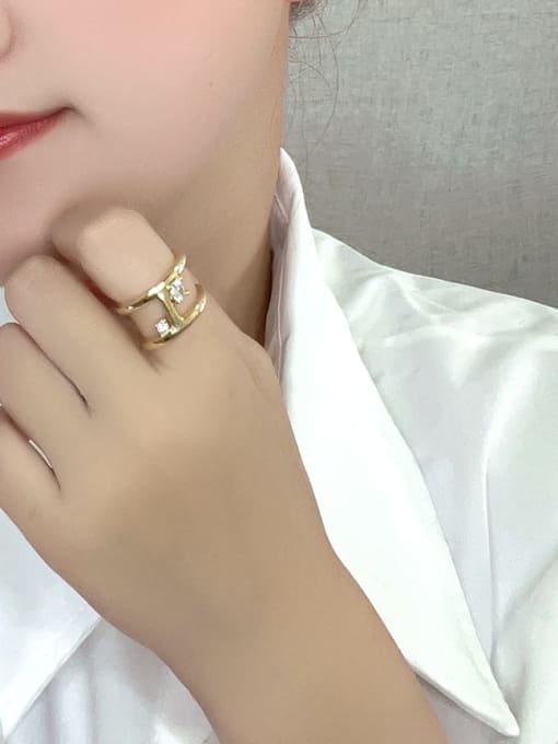 QJM Brass Cubic Zirconia Geometric Trend Band Ring 1