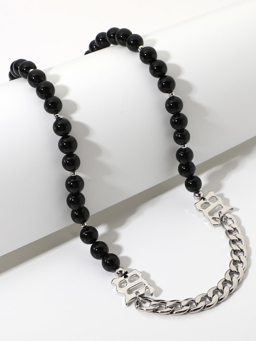 J&D Stainless steel Obsidian Letter Hip Hop Cuban Necklace 3