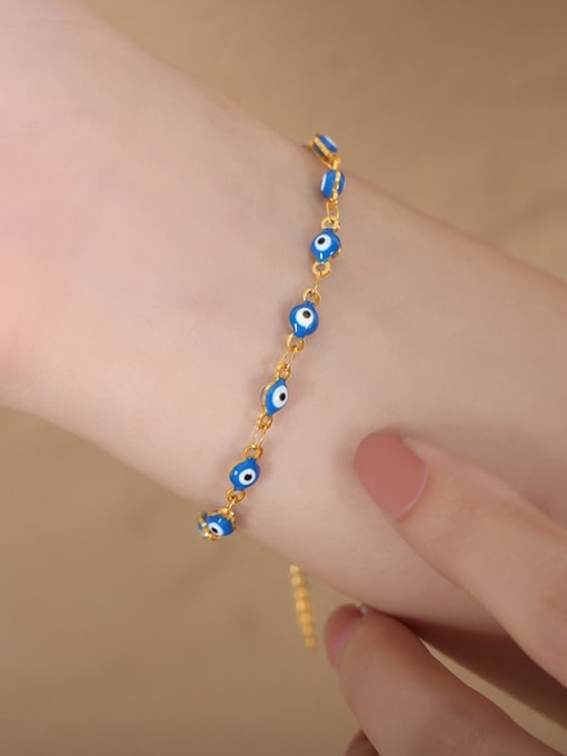 Blue Drop Oil Gold Bracelet Titanium Steel Enamel Minimalist Evil Eye Bracelet and Necklace Set