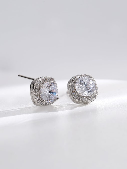 H01151 white+Platinum Brass Cubic Zirconia Geometric Minimalist Stud Earring