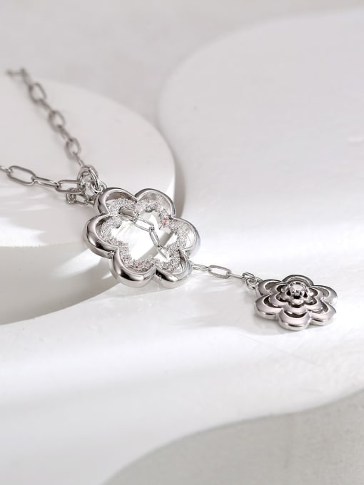 H00431 Steel Brass Flower Minimalist Tassel Necklace