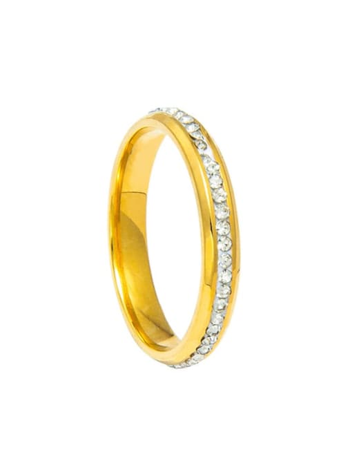 gold Stainless steel Rhinestone Round Minimalist Band Ring