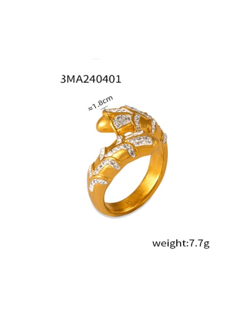 A593 Gold Ring Titanium Steel Rhinestone Geometric Hip Hop Stackable Ring