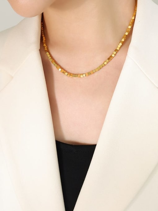 Gold necklace 40 +5cm Trend Geometric Titanium Steel Bracelet and Necklace Set