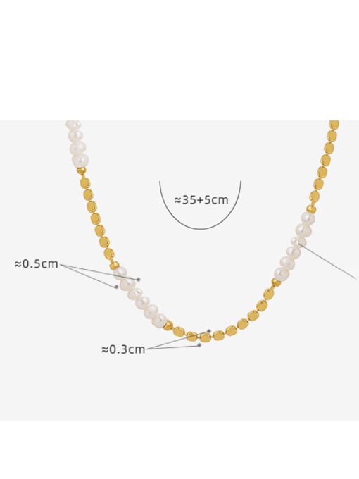MAKA Brass Freshwater Pearl Geometric Hip Hop Beaded Necklace 2