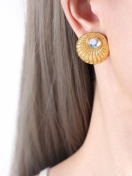 Moonlight Stone Gold Earrings Titanium Steel Moonstone Round Trend Stud Earring