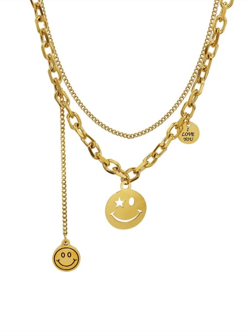 MAKA Titanium 316L Stainless Steel Smiley Vintage Multi Strand Necklace with e-coated waterproof 0