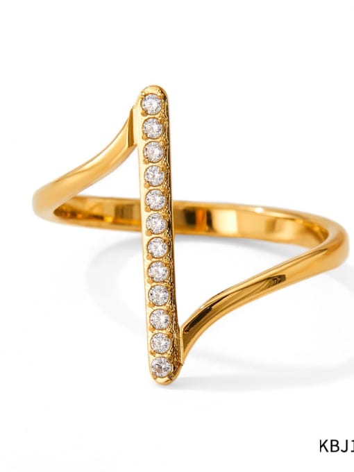 KBJ123 Gold Stainless steel Cubic Zirconia Geometric Trend Band Ring