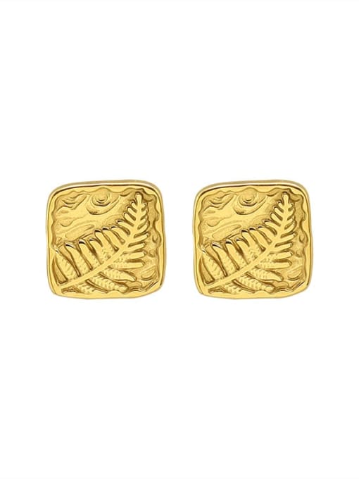gold Titanium 316L Stainless Steel Square Vintage Stud Earring with e-coated waterproof