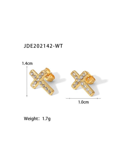 JDE202142 Stainless steel Cubic Zirconia Cross Trend Stud Earring