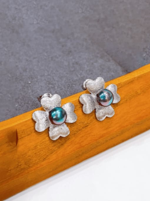 H00783 steel Brass Imitation Pearl Flower Vintage Stud Earring
