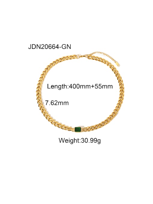 JDN20664 GN Stainless steel Glass Stone Geometric Hip Hop Necklace