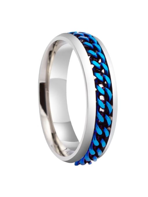6mm blue Stainless steel Geometric Hip Hop Band Turning Chain Couple Rings