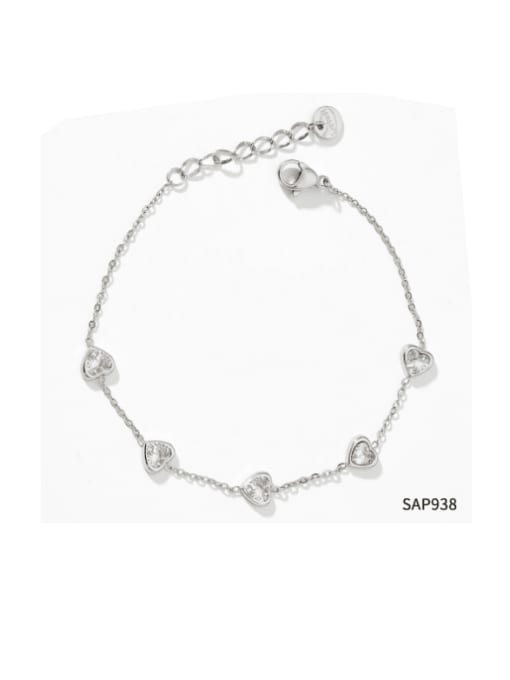SAP938 Platinum Stainless steel Cubic Zirconia Heart Minimalist Link Bracelet