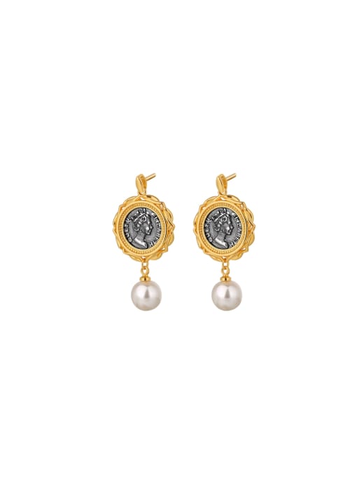 Clioro Brass Imitation Pearl Geometric Vintage Drop Earring