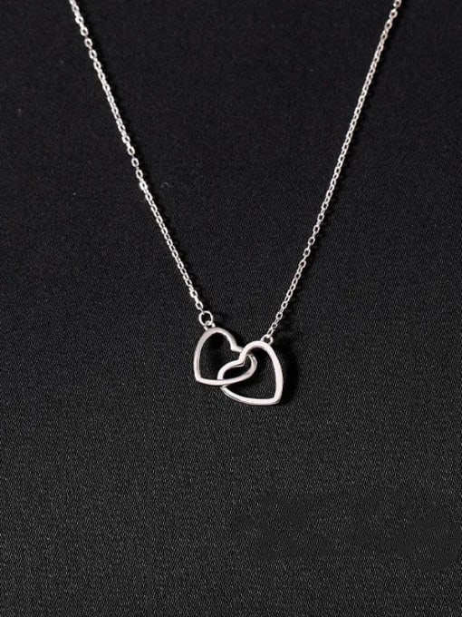 L6141 Love Double Ring Necklace Steel Titanium Steel Heart Minimalist Necklace