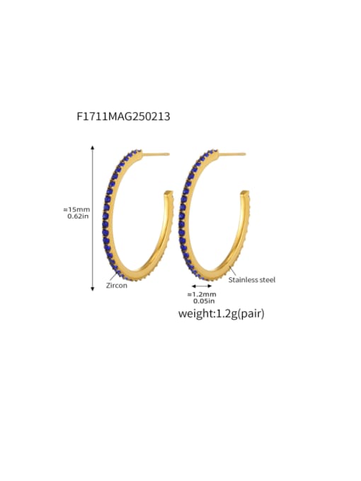 F1711 A Gold Blue Zircon Earrings 15mm Stainless steel Cubic Zirconia Geometric Minimalist Stud Earring