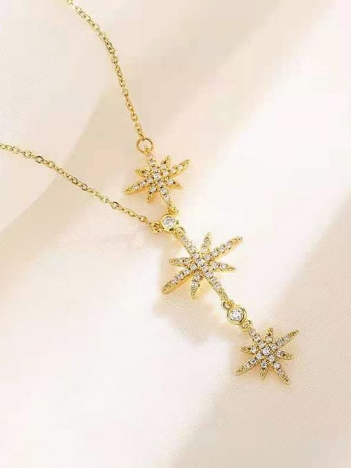 K gold Titanium Steel Cubic Zirconia Star Vintage Lariat Necklace