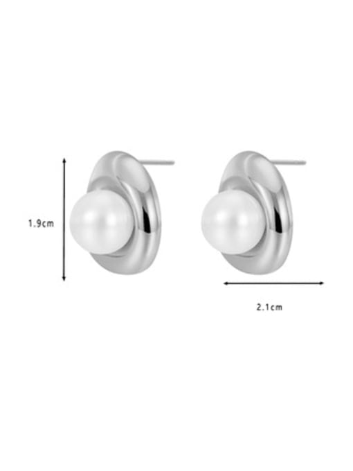 Clioro Brass Imitation Pearl Geometric Minimalist Stud Earring 4