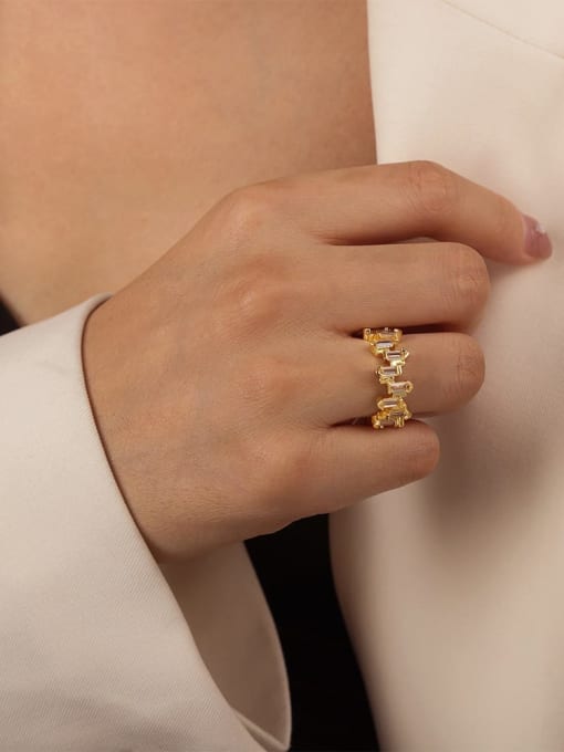 A716 Gold Irregular Ring Brass Cubic Zirconia Geometric Dainty Band Ring