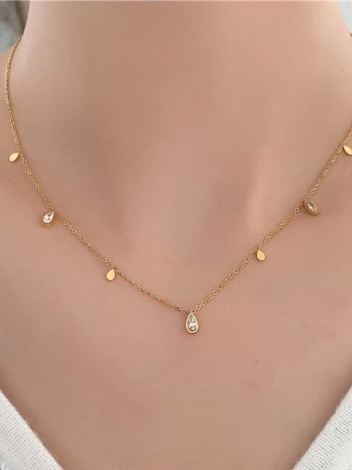 XL148 Droplet Necklace Gold Titanium Steel Cubic Zirconia Water Drop Dainty Tassel Necklace