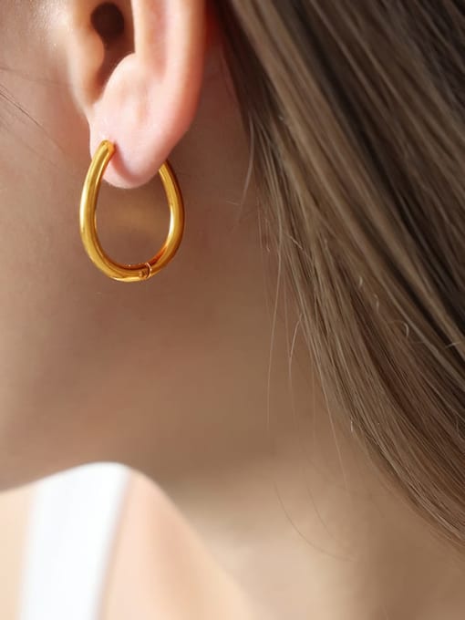 F1183 Gold Earrings Titanium Steel Imitation Pearl Geometric Trend Stud Earring