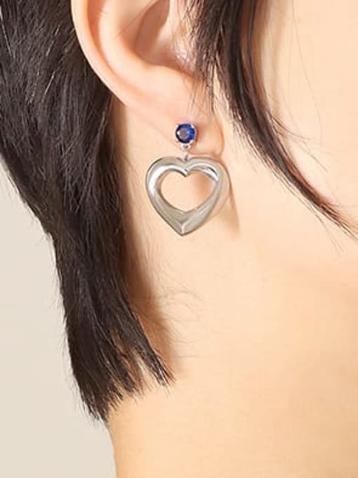 F627 Steel Blue Zircon Earrings Titanium Steel Cubic Zirconia Geometric Vintage Drop Earring