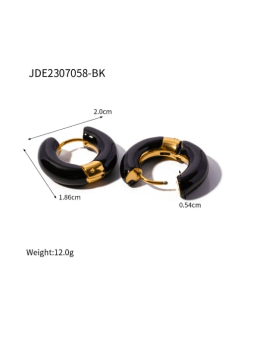 JDE2307058 BK Stainless steel Enamel Geometric Hip Hop Huggie Earring