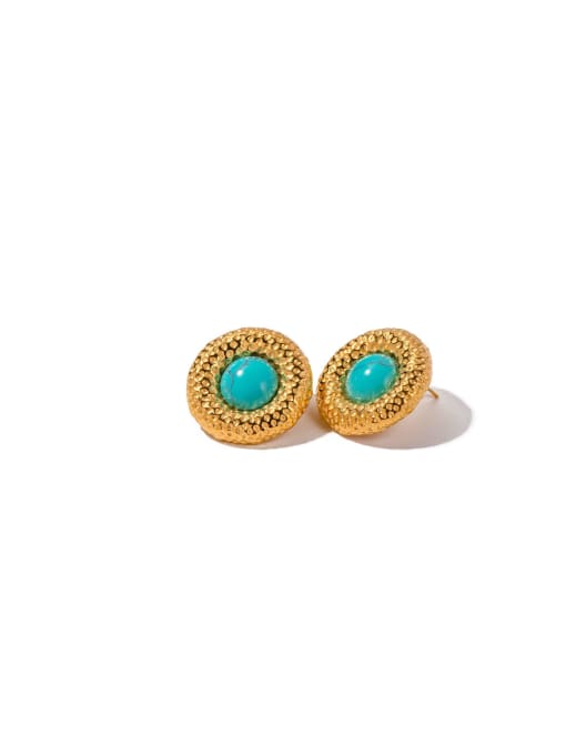 J&D Stainless steel Turquoise Round Vintage Stud Earring 0
