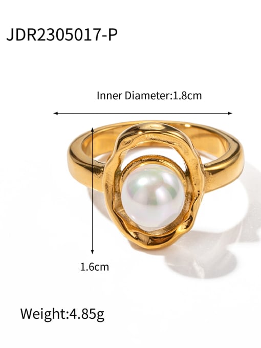JDR2305017 P Stainless steel Freshwater Pearl Geometric Trend Band Ring