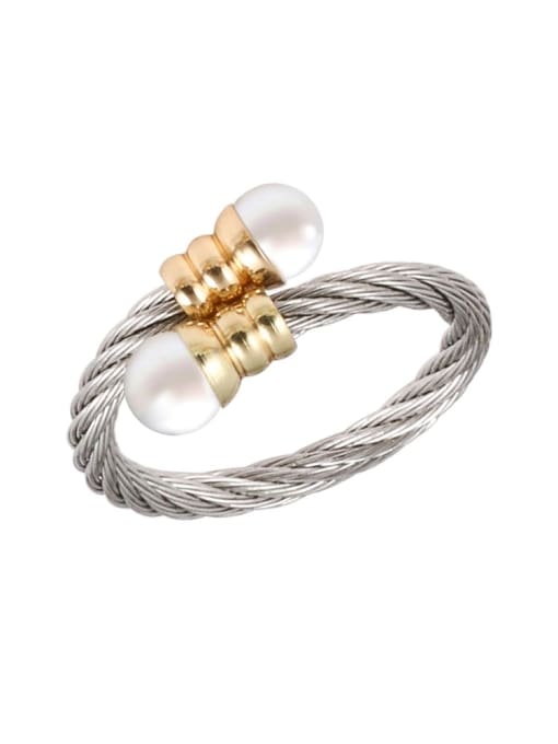 White Gold Pearl Ring Stainless steel Imitation Pearl Hip Hop Irregular   Ring Earring And Bracelet Set
