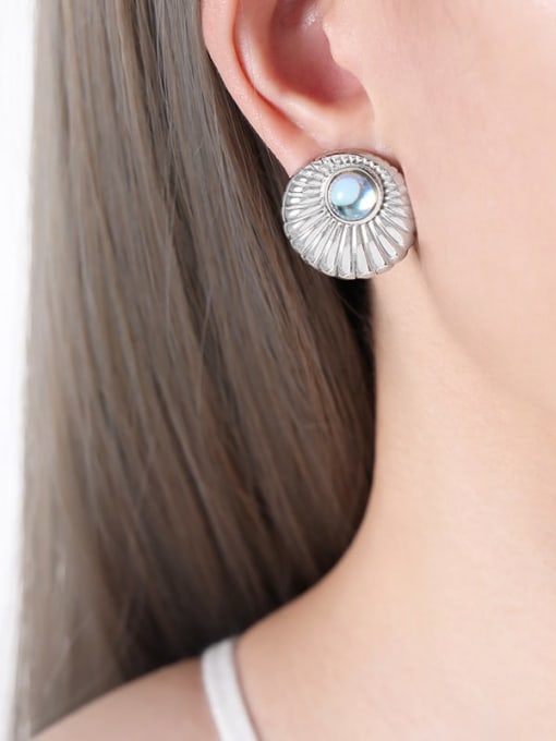 Moonlight Stone Steel Earrings Titanium Steel Moonstone Round Trend Stud Earring