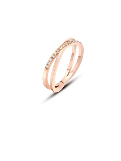 Rose gold ring Titanium 316L Stainless Steel Rhinestone Cross Minimalist Band Ring with e-coated waterproof
