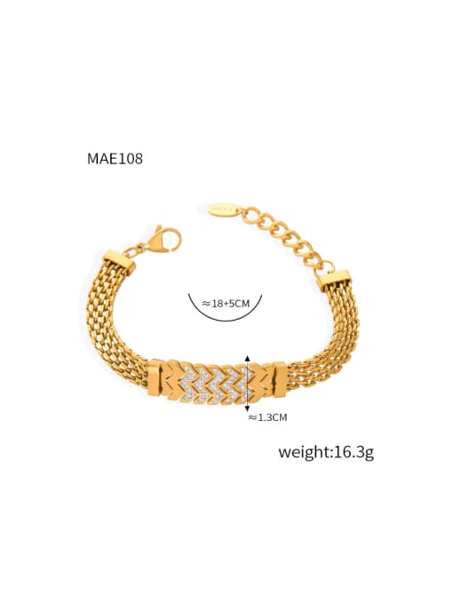 E108 Gold Bracelet Titanium Steel Cubic Zirconia Geometric Hip Hop Lariat Necklace