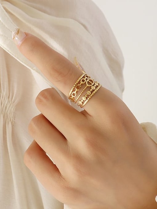 A384 gold multilayer ring Titanium Steel Geometric Vintage Stackable Ring