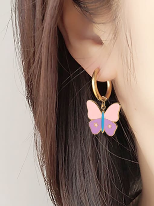 J&D Stainless steel Enamel Butterfly Minimalist Huggie Earring 1