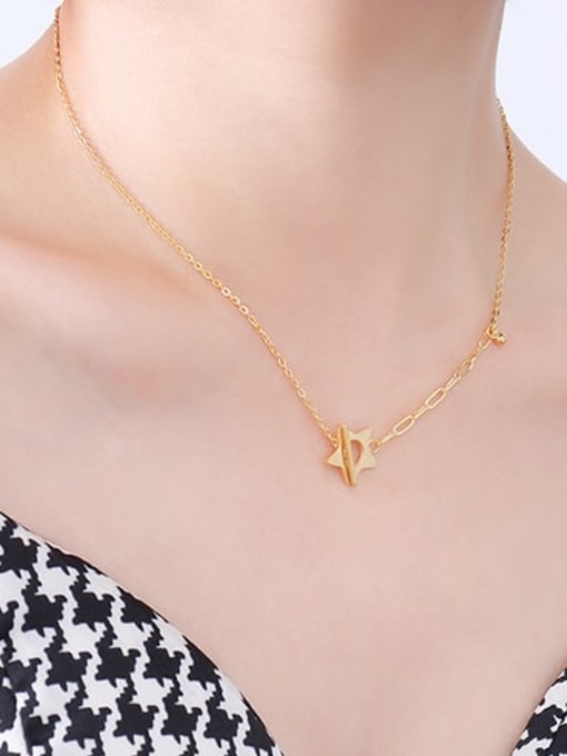 P073 Gold Star Necklace 43+ 5cm Titanium Steel Geometric Minimalist Hollow Chain Necklace