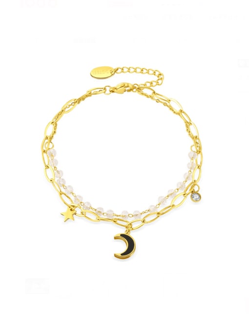 SB22022206 Stainless steel Moon Vintage Double Laye  Hollow Chain Strand Bracelet