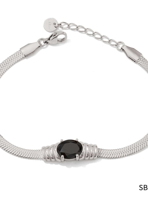 SBP059 Steel Bracelet Trend Geometric Stainless steel Cubic Zirconia Bracelet and Necklace Set