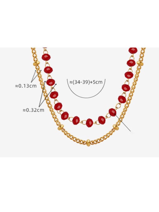 MAKA Titanium Steel Glass beads Red Geometric Vintage Multi Strand Necklace 2