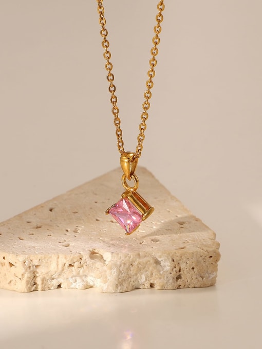 J&D Stainless steel Cubic Zirconia Pink Geometric Trend Necklace 2