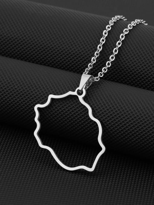 Steel hollow necklace Titanium Steel Medallion Ethnic Smooth map of the island of Reunion Island in France Necklace