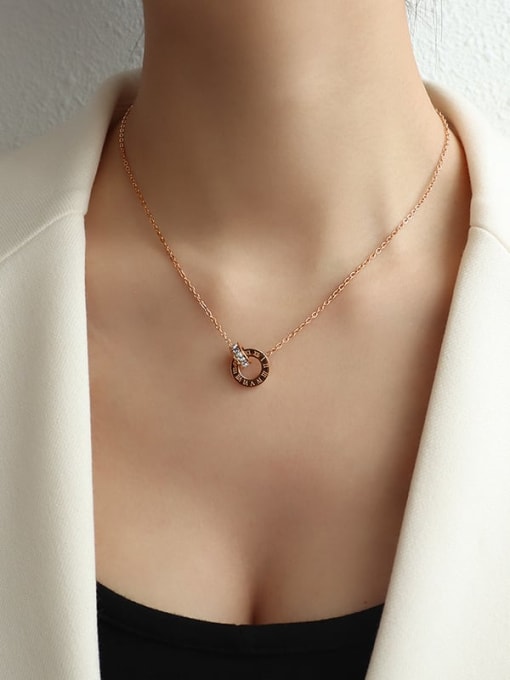 Rose Gold  40+5cm Titanium 316L Stainless Steel Minimalist Geometric Rhinestone Earring and Necklace Set with e-coated waterproof